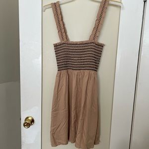 Tan Smocked Tunic Tank Top Dress